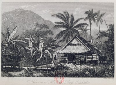 Blick in der Nähe der Matavai-Bucht, Otaheite, graviert von Lieutenant Colonel Batty, aus einem Bericht über die Reise der HMS Bounty von John Barrow, 1835 von John Webber